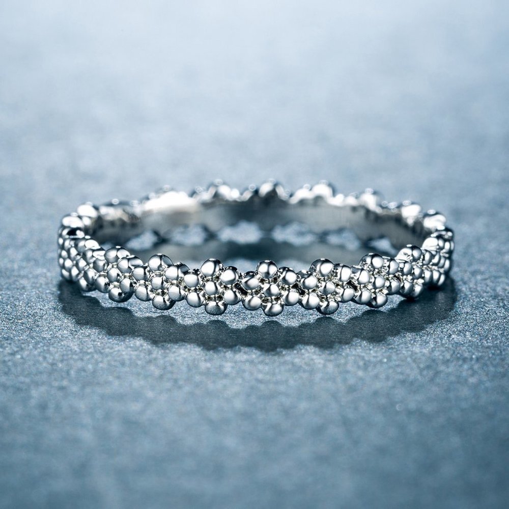 Gorgeous Flower Design Dainty 925 Silver Plated Ring for Women, VIP574